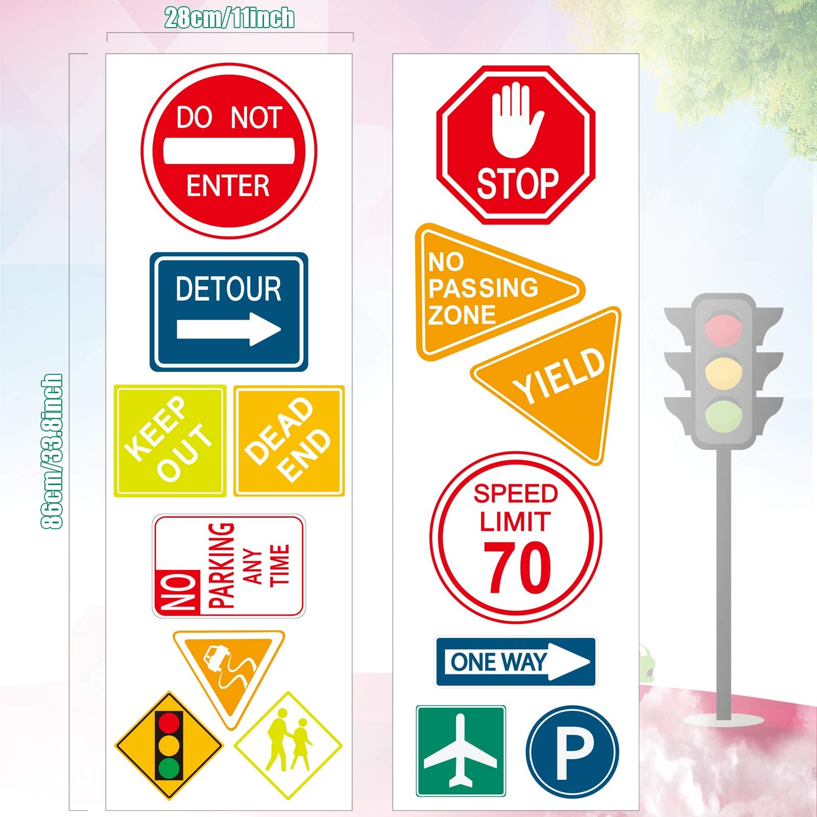 15 Pieces Road Signs Wall Decal Traffic Sign Stickers Street Signs Decals Stop Street Transportation Signs Vinyl Wall Decals For